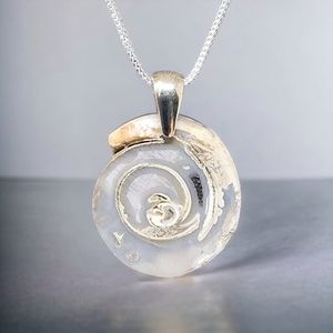 Natural Fossilized Snail Shell Spiral Sterling Silver Pendant Gemstone - Fossil